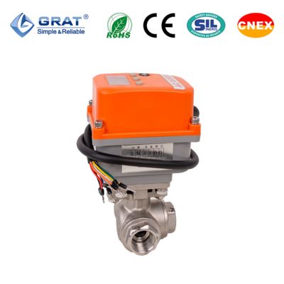 IoT Internal Thread Three-Way Electric Actuated Ball Valve for High-Pressure HVAC Water Treatment Systems SS304 Stainless Steel Body